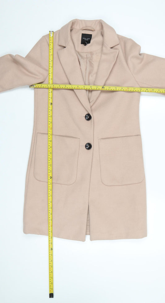 New Look Petite Beige Long Coat Women’s Size 6 Classic Style