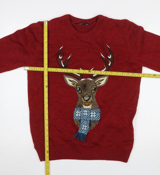 Next Men’s Red Reindeer Christmas Jumper L Knit Crew Neck