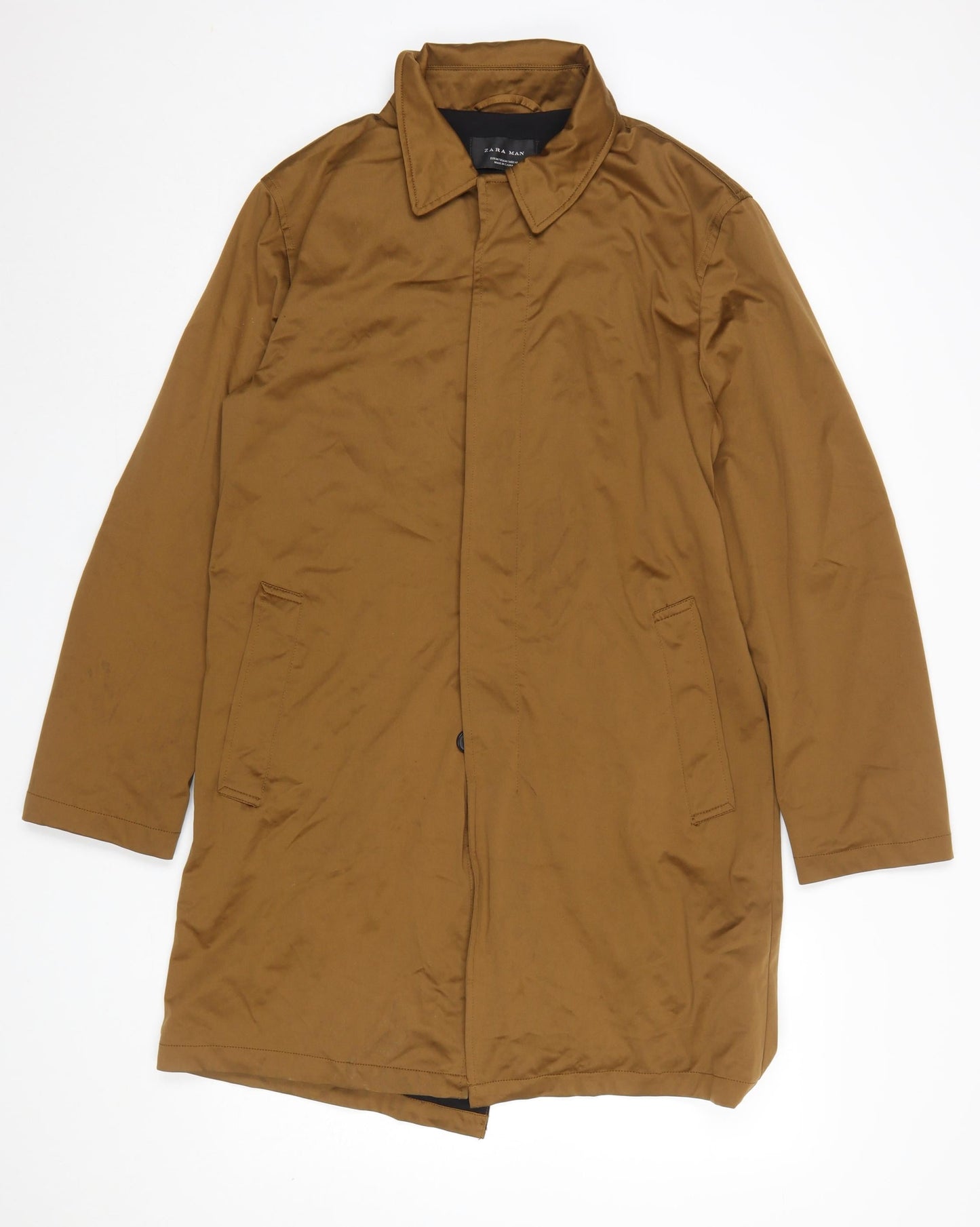 Zara Man Brown Mid-Length Overcoat Men's M 40in Polyester