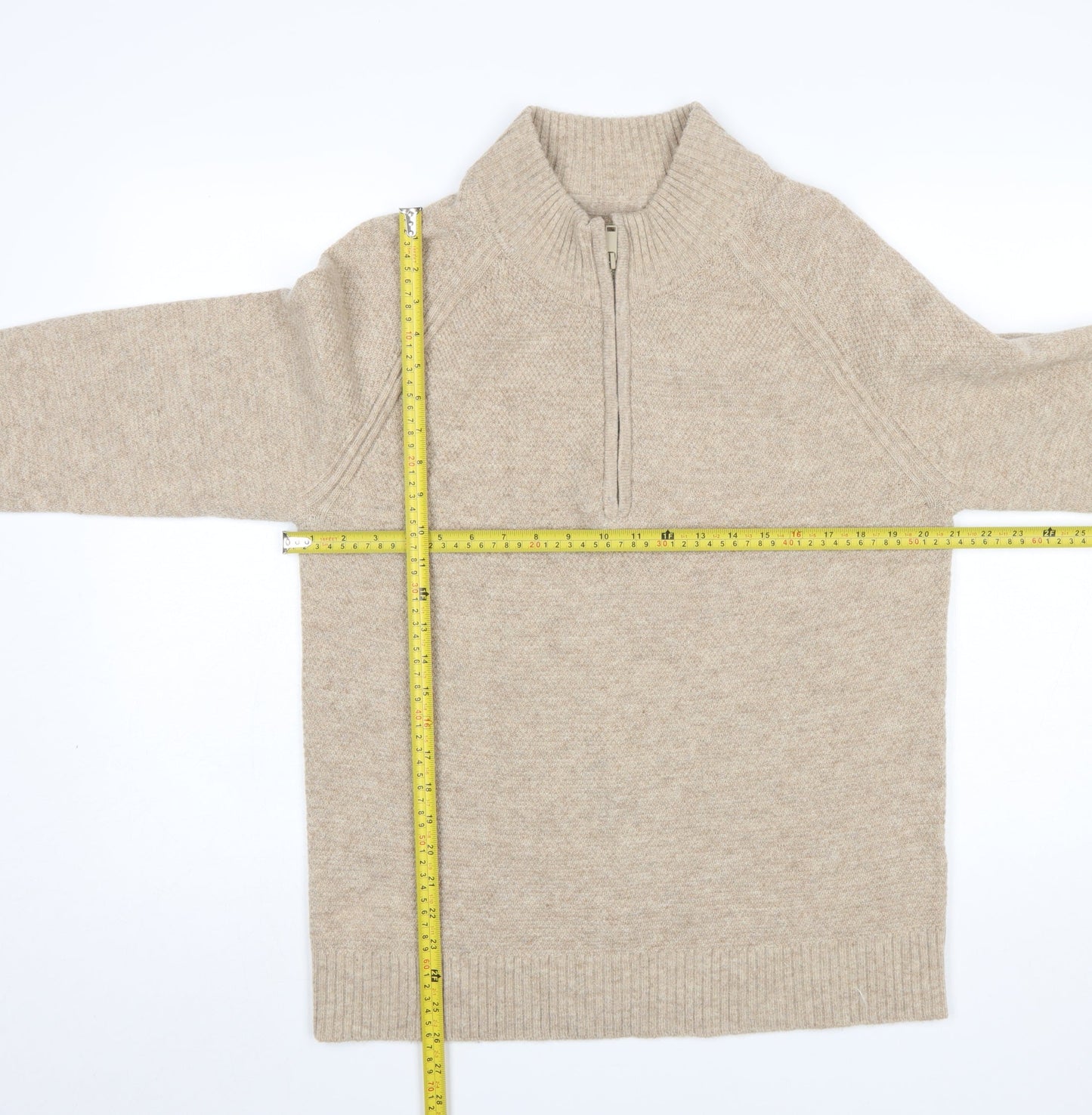 Mens UK Size M Country Road Beige 1/2 Zip Jumper