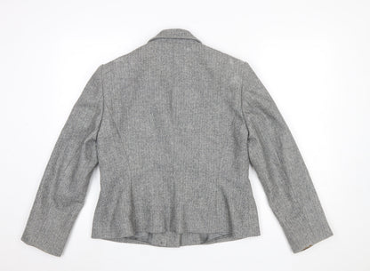 Minosa Women’s Grey Wool Blend Herringbone Petite Blazer Size 14