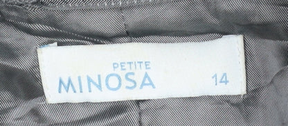 Minosa Women’s Grey Wool Blend Herringbone Petite Blazer Size 14