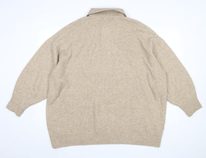MNG Womens Beige Collared Henley Knit Jumper Size XL