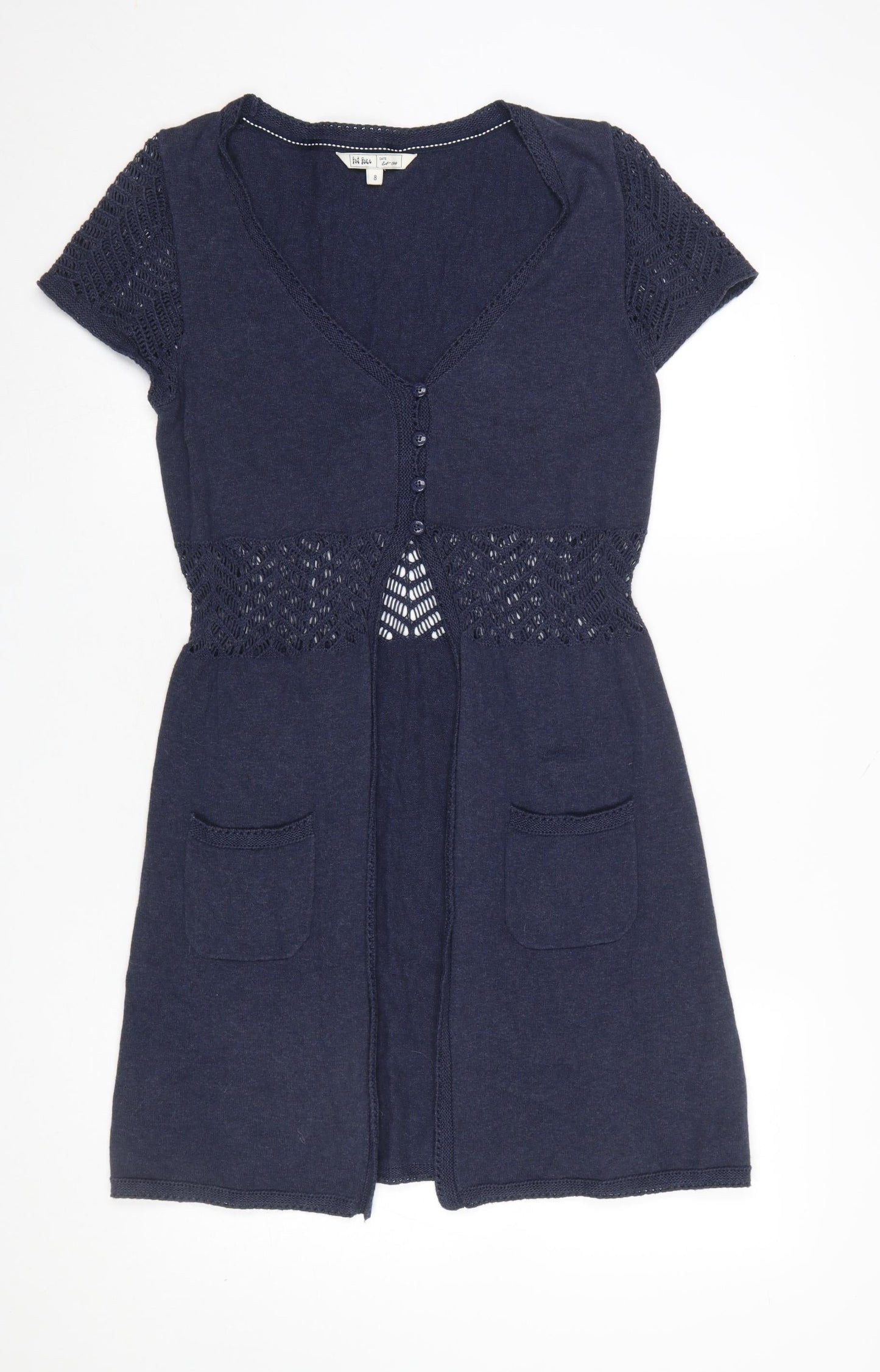 Womens UK Size 8 Fat Face Blue Cardigan Jumper