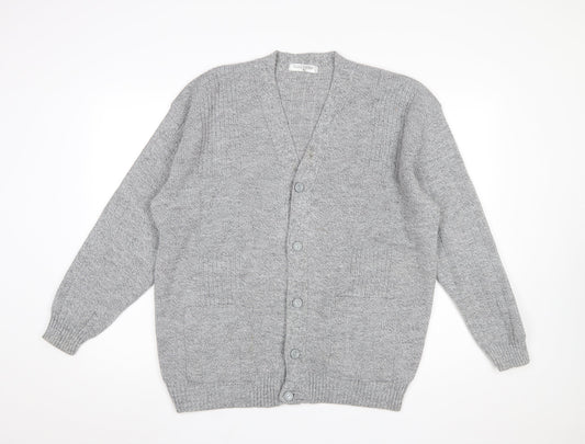 Bellisimo Men's Grey Acrylic V-Neck Button Cardigan XL
