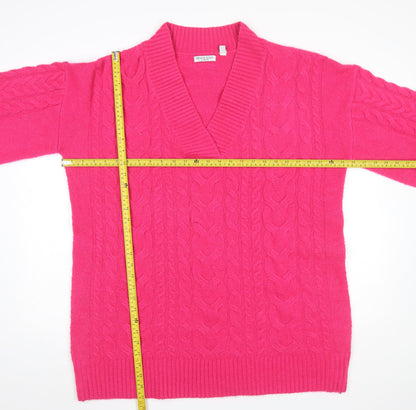 Brave Soul Women’s Pink Cable-Knit V-Neck Jumper Size L