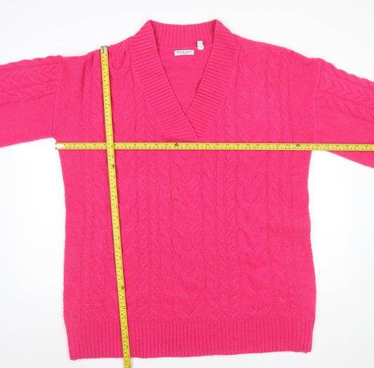 Brave Soul Women’s Pink Cable-Knit V-Neck Jumper Size L