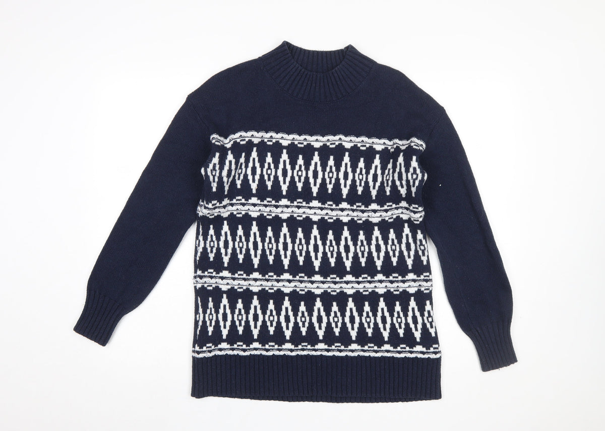 Fat Face Women's Blue Geometric Knit Pullover Jumper Size 10