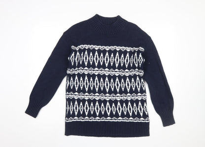 Fat Face Women's Blue Geometric Knit Pullover Jumper Size 10