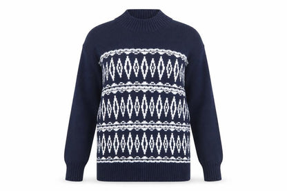Fat Face Women's Blue Geometric Knit Pullover Jumper Size 10