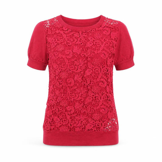 Front view of French Connection Women's Red Lace Knit jumper XS