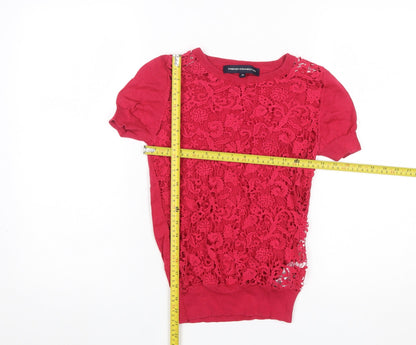 French Connection Women's Red Lace Knit Pullover Jumper XS