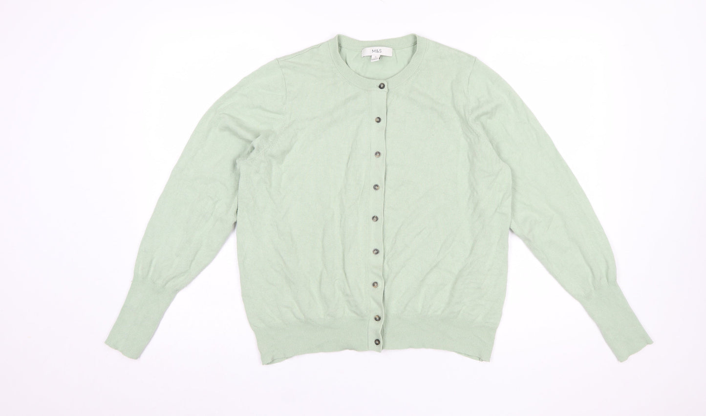 Marks and Spencer Women's Green Size 18 Crew Neck Button Cardigan