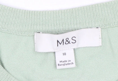 Marks and Spencer Women's Green Size 18 Crew Neck Button Cardigan