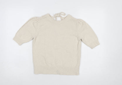 Marks and Spencer Women Beige XS Puff Sleeve Knit Jumper