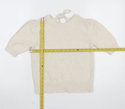 Marks and Spencer Women Beige XS Puff Sleeve Knit Jumper