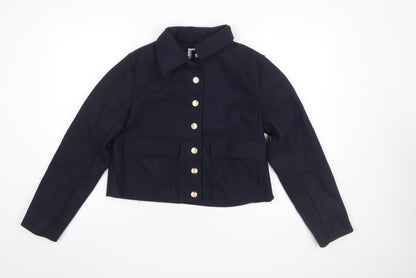Zara Women’s Blue Cropped Button Jacket Size 8 Polyester Lined
