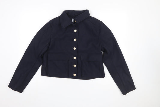 Zara Women’s Blue Cropped Button Jacket Size 8 Polyester Lined