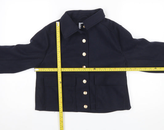 Zara Women’s Blue Cropped Button Jacket Size 8 Polyester Lined