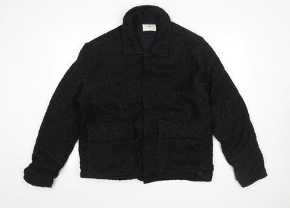Folk Men Black L Basic Jacket Polyester Casual Mid-Length