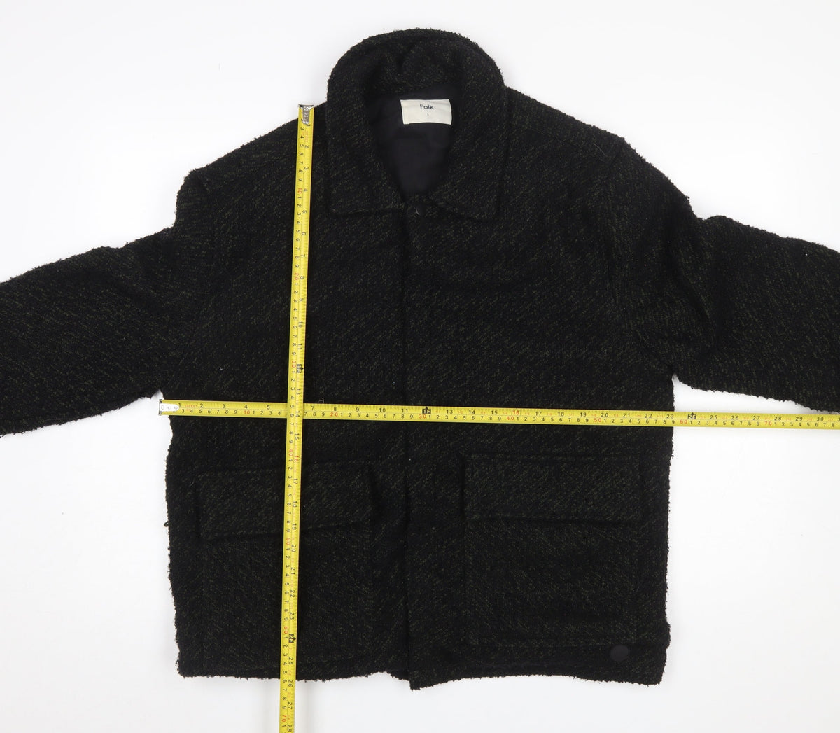 Folk Men Black L Basic Jacket Polyester Casual Mid-Length
