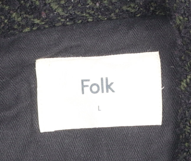 Folk Men Black L Basic Jacket Polyester Casual Mid-Length