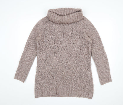 Marks and Spencer Womens Pink Roll Neck Chunky Knit Jumper UK 12