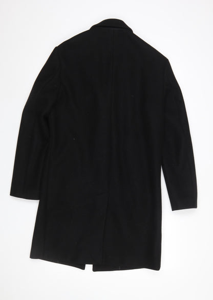 Zara Men's Black Long Overcoat Size S Classic Formal Wool Look