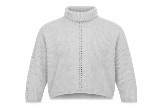 Front view of Miss Selfridge Women’s Grey Roll Neck Cable-Knit Jumper UK 8