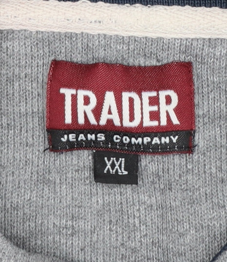 Mens UK Size 2XL Trader Jeans Company Grey Henley Sweatshirt