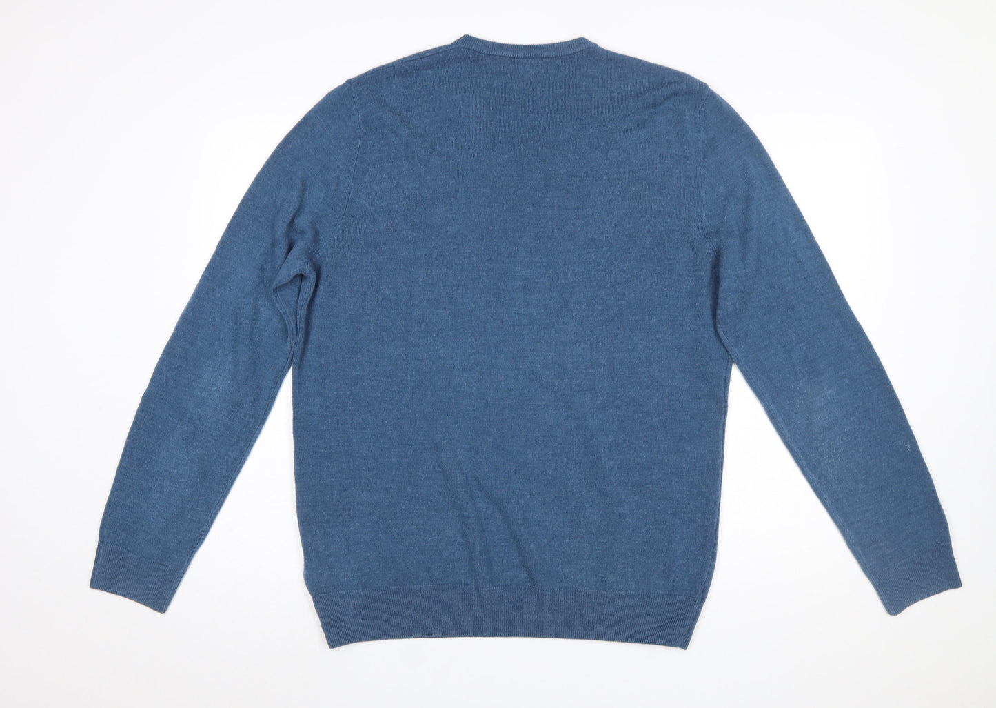 Marks and Spencer Men's Blue V-Neck Acrylic Pullover Jumper L