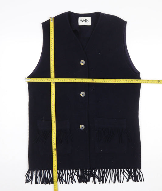 Wallis Women's Black Wool Waistcoat Fringe Hem Size 10