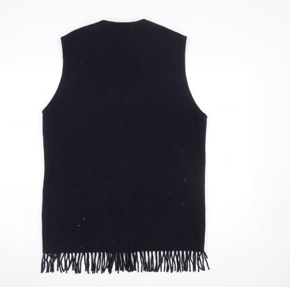 Wallis Women's Black Wool Waistcoat Fringe Hem Size 10