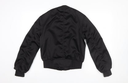 H&M Womens Black Bomber Jacket XS Lightweight Casual Zip Up