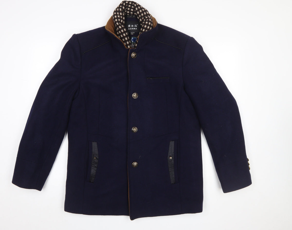 Mens UK Size L AIERMA Blue Overcoat