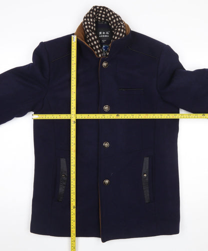 Mens UK Size L AIERMA Blue Overcoat