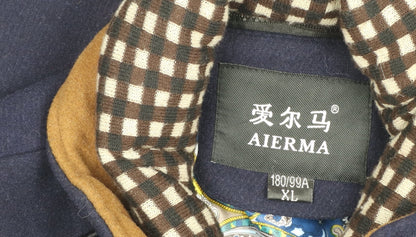 Mens UK Size L AIERMA Blue Overcoat