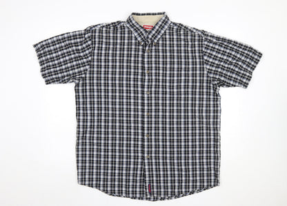 Wrangler Men Blue Check Short Sleeve Button-Up Shirt L