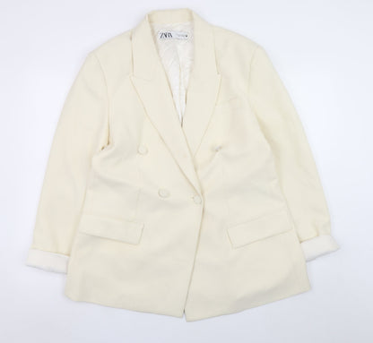 Zara Women Ivory Blazer XL Regular Fit Mid-Length Jacket