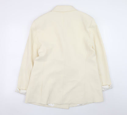 Zara Women Ivory Blazer XL Regular Fit Mid-Length Jacket
