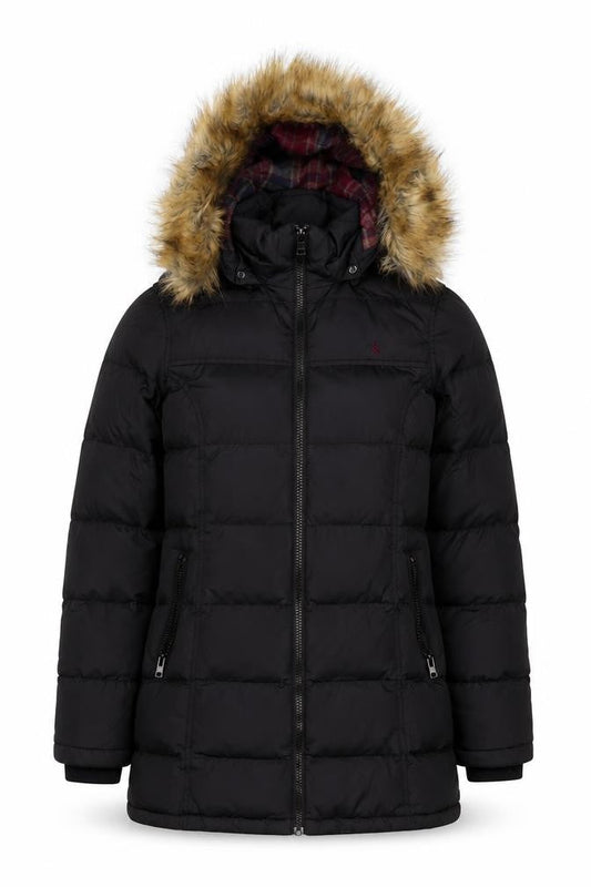 Jack Wills Womens Black Faux Fur Hooded Puffer Jacket Size 8