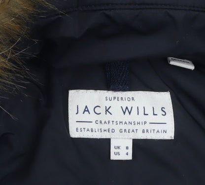 Jack Wills Womens Black Faux Fur Hooded Puffer Jacket Size 8