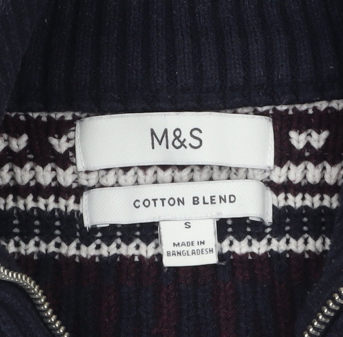 Mens UK Size S Marks and Spencer Blue 1/2 Zip Jumper