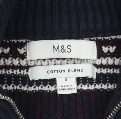 Mens UK Size S Marks and Spencer Blue 1/2 Zip Jumper