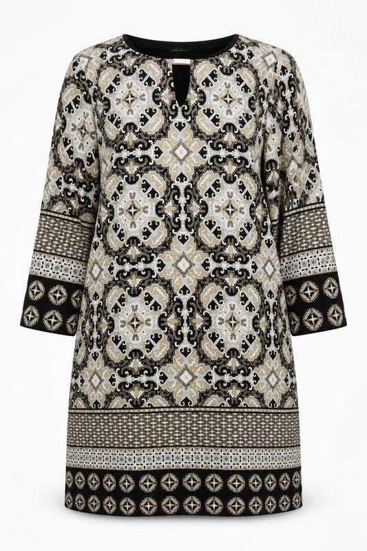 Front view of Roman women’s multicoloured geometric shift dress, size UK 14