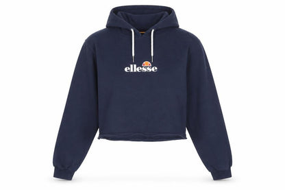 Front view of Ellesse Women's Navy Cropped Hoodie UK 14 Logo Sleeve Tape Cotton Blend