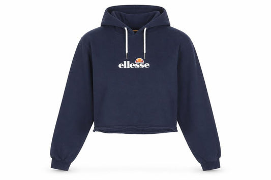 Front view of Ellesse Women's Navy Cropped Hoodie UK 14 Logo Sleeve Tape Cotton Blend