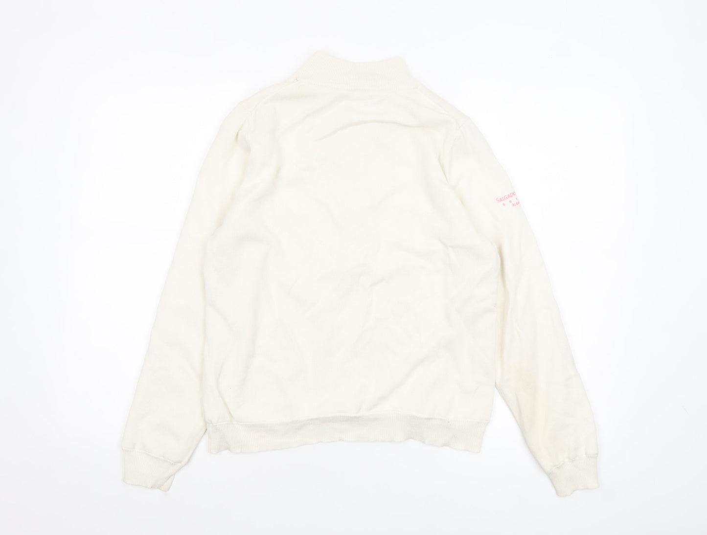 Womens UK Size 10 Green Lamb Ivory 1/2 Zip Jumper