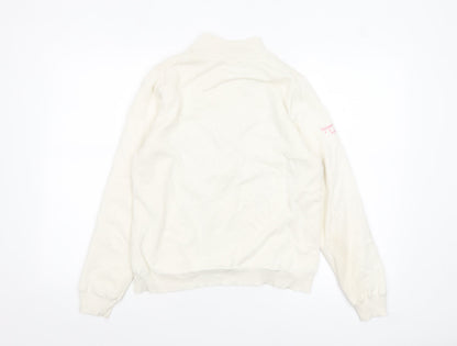 Womens UK Size 10 Green Lamb Ivory 1/2 Zip Jumper