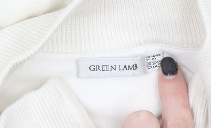 Womens UK Size 10 Green Lamb Ivory 1/2 Zip Jumper